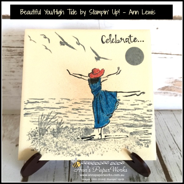 Beautiful You Stamp Set, High Tide Stamp Set, watercoloring on tile, Blast from the Past