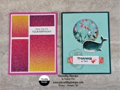 Piccadilly Stampin’: Whale Done Shaker card & Color Blocking with Rainbow Glimmer Paper